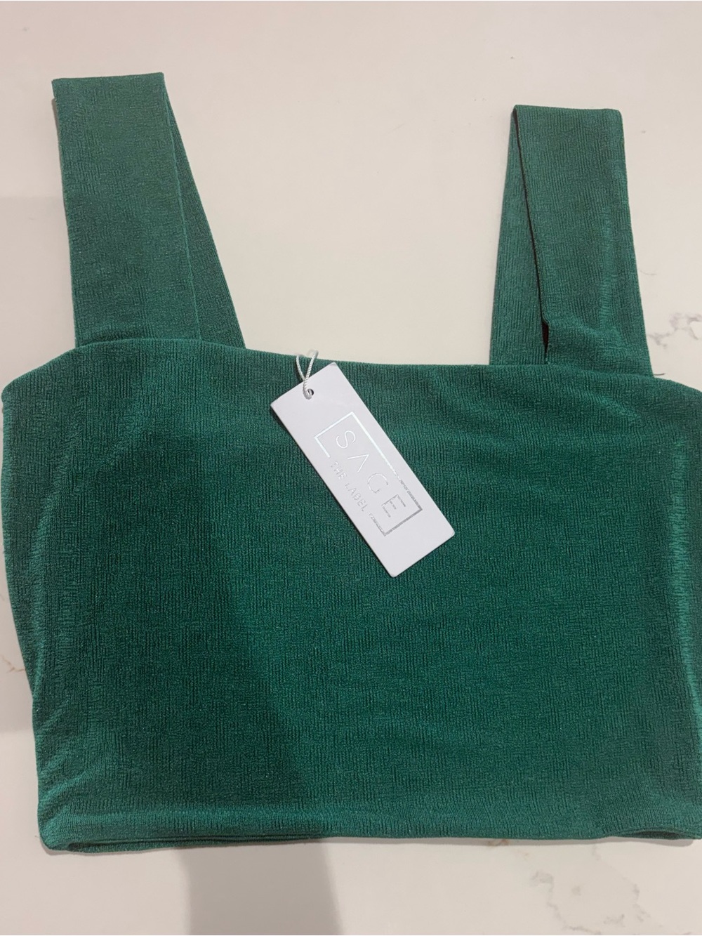 Sage The Label Jade Green Textured Crop Top Size S NWT